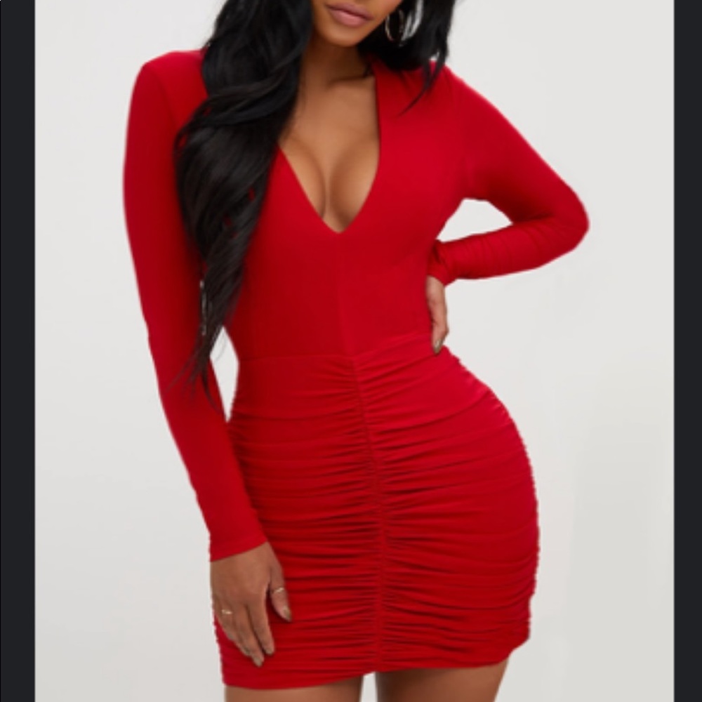 red mini dress pretty little thing